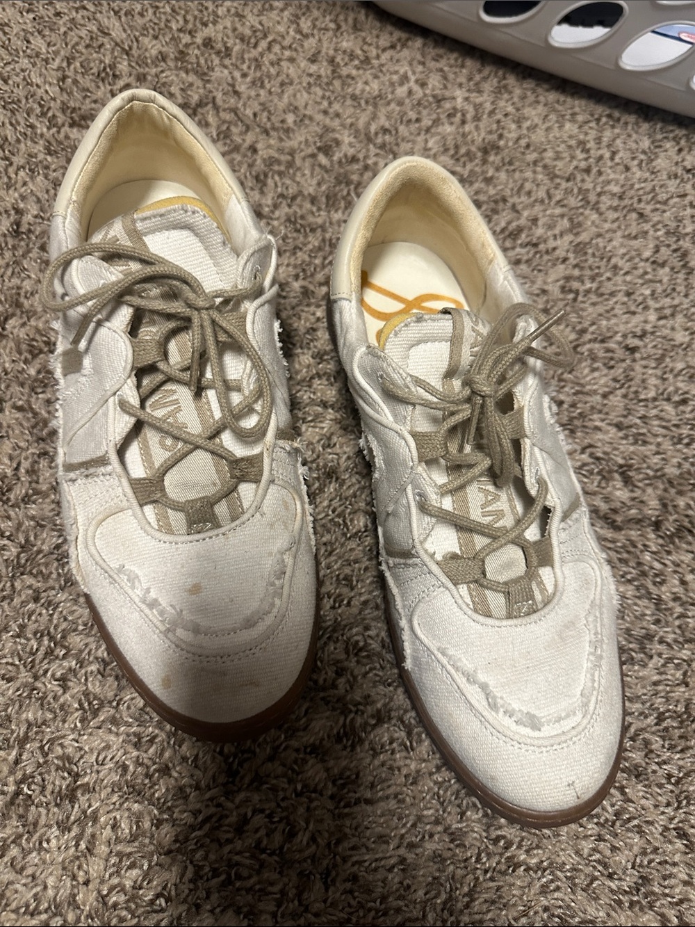 Sam Edelman Canvas Lace-Up Sneakers in Cream with Tan Trim
